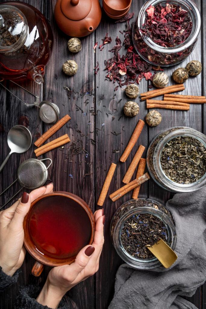 frame-with-tea-cup-herbs-683x1024 Unveiling the Beauty Secrets of Herbal Tea for Your Skin