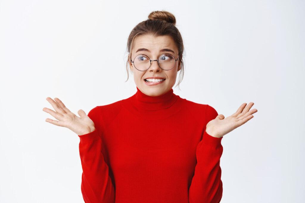 nervous-young-woman-glasses-worried-as-making-mistake-shrugging-looking-aside-indecisive-know-nothing-cant-understand-white-wall-1024x683 The Ultimate Guide to Storing Tea Bags for Reuse